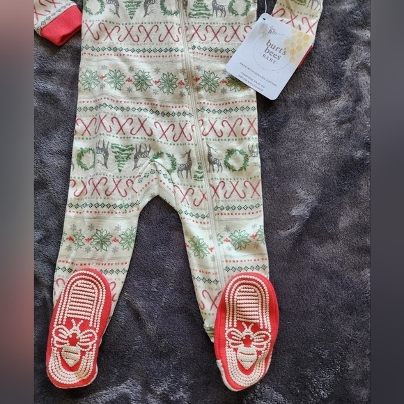 NEW baby girl or boy holiday Christmas Burt's bees footed pajama bundle size 6m - Picture 7 of 8